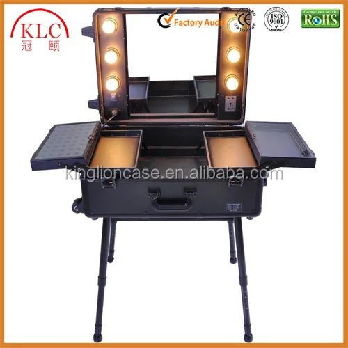 Custom- made Rolling Studio Makeup Artist Cosmetic Case Cosmetic trolley case with lights mirror aluminum trolley make up case