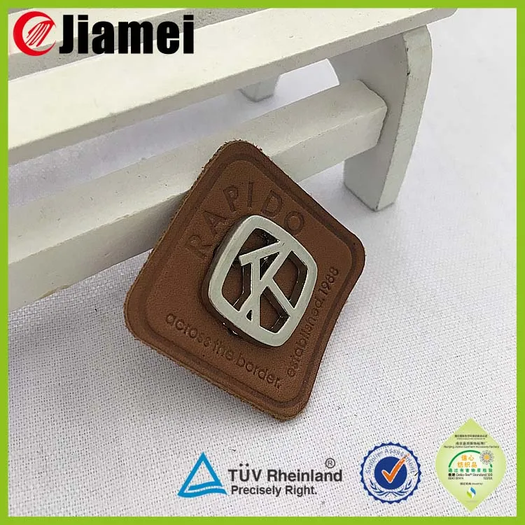 custom jeans leather patches with metal logo