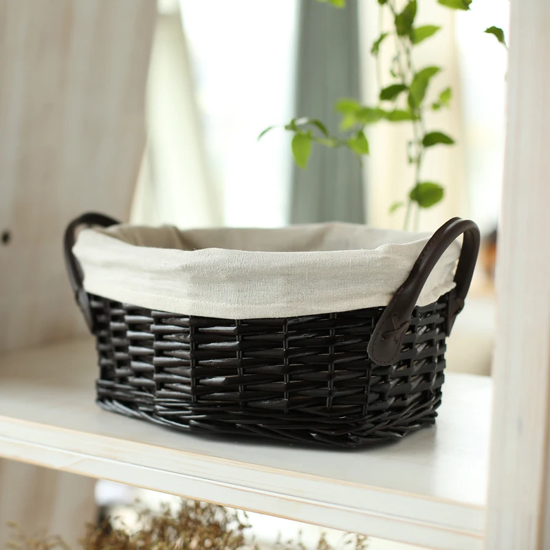 YRMT,Easter basket handmade black wicker basket with lining