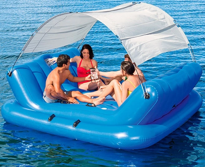 New product Bestway 43134 inflatable 4 person lounge mattress pool float with sun shade