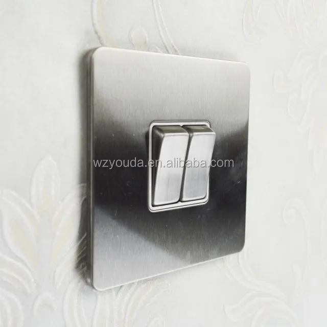 Flat plate satin chrome/polished brass screwless brushed steel switch