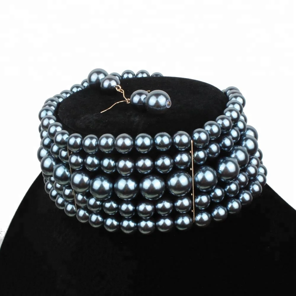 High Quality Green Pearl Choker Necklace and Earring Set Vintage Multi-Layer Jewelry for Wedding Party Engagement or Gift