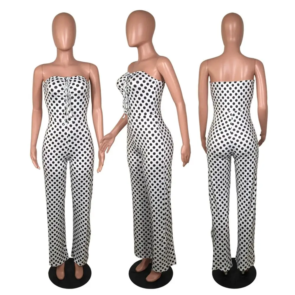 OEM ODM Wholesale MSW6469 Casual Women Pants wave point halter Designs Summer Long Jumpsuit