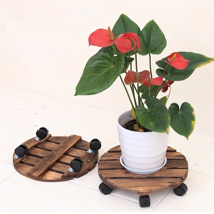 Деревенская деревянная подставка для цветочных горшков с колесиком