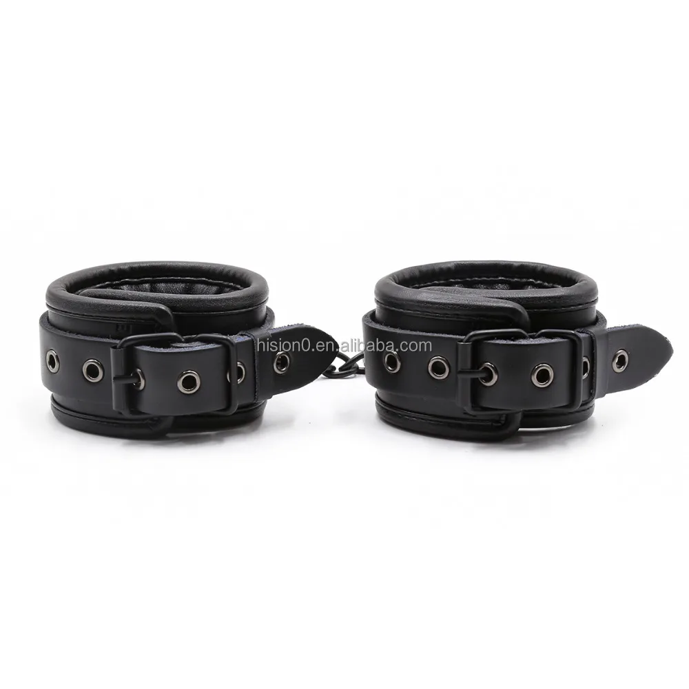 Black Cowhide Real Sheep Sponge BDSM Sexy Slave Fetish Bondage Restraint High Quality Handcuffs Foot Ankle Cuffs Collar Choker
