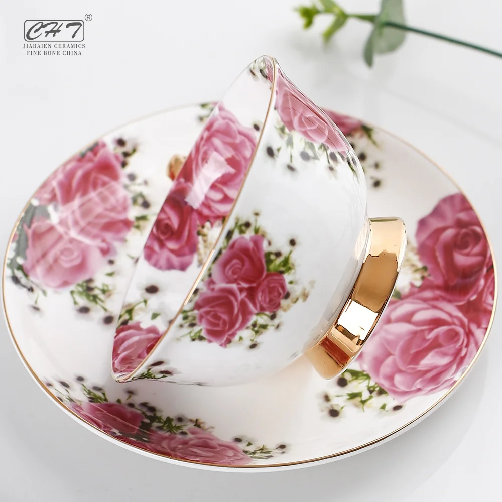 Germany wedding modern custom printed bone china floral tea cup and saucer set