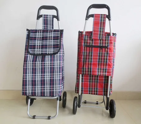 Manufacturer Direct Sale Oxford Cloth Storage Folding Grocery Shopping Cart Supermarket Metal Aluminum Hand Trolley