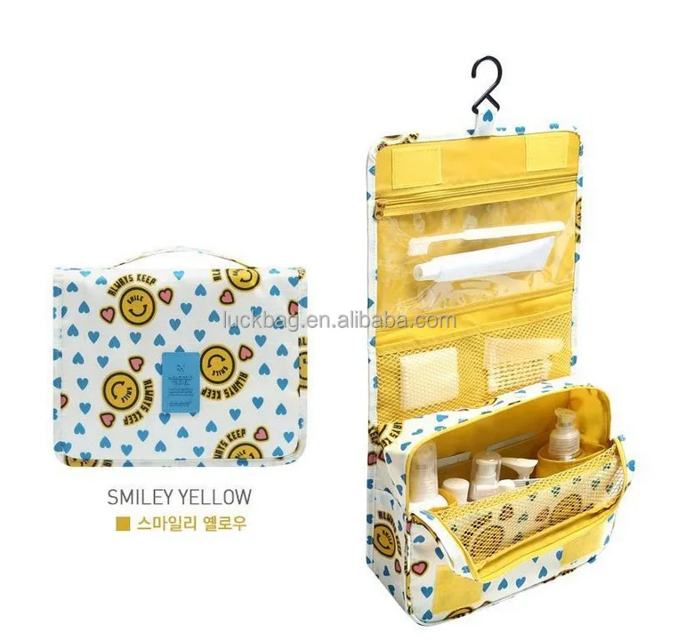 Printed Promotional Toiletry Bag Travel Bag With Hanging Hook  Mesh Pockets Cosmetic Bag