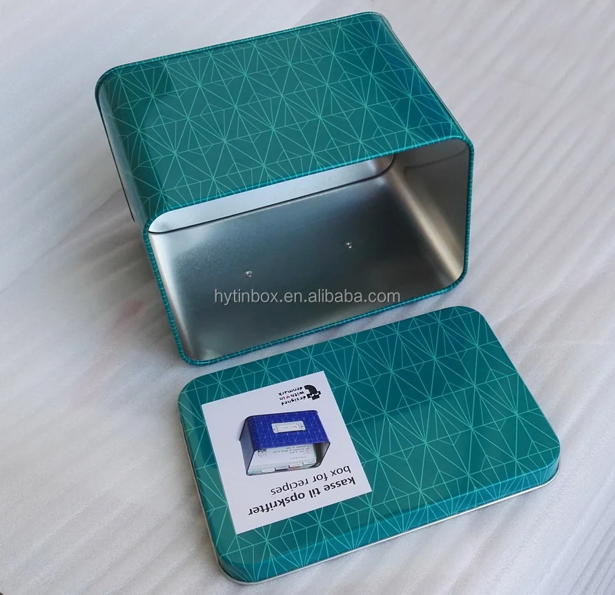 Custom Order Rectangular Shape Metal Recipe Card Tin box with card holder and recipe cards