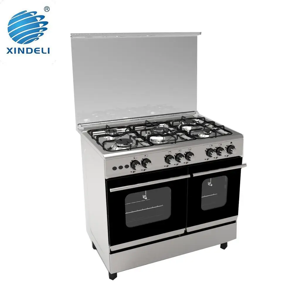 Stainless steel 5 burners Free standing gas stove with double oven with grill