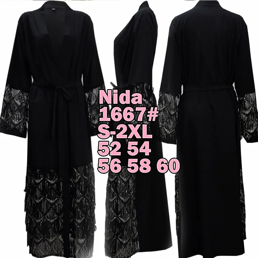 1662# Fashion Muslim Abaya in Dubai Nida with Sequin Islamic Clothing For Women Jilbab Djellaba Robe Musulmane Turkish Baju