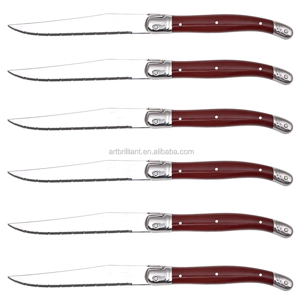 Laugiole steak knife set with PVD gold non-stick table knife set