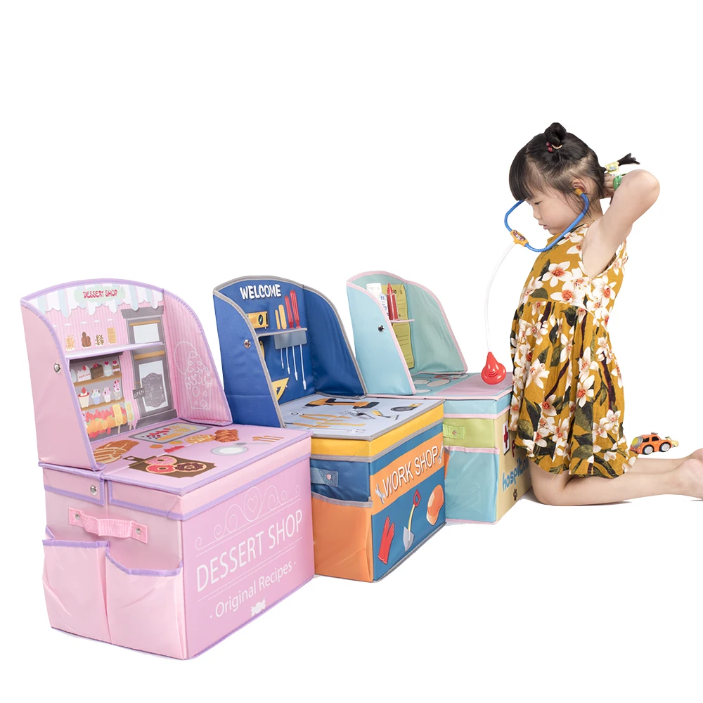 Kitchen Pretend Play Desk Folding Toy Storage Boxes And Bins
