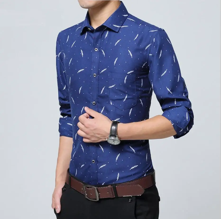 Customized Printed Design Plus Size Casual Long Sleeve Slim Fit Floral Shirt Blouse For Men