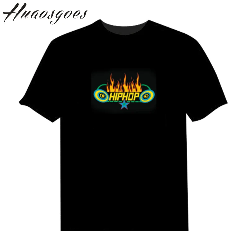 Hot Sale Sound Activated Led Cotton T Shirt Light Up and Down Flashing Equalizer EL T-Shirt Men for Rock Disco Party DJ Top Tee