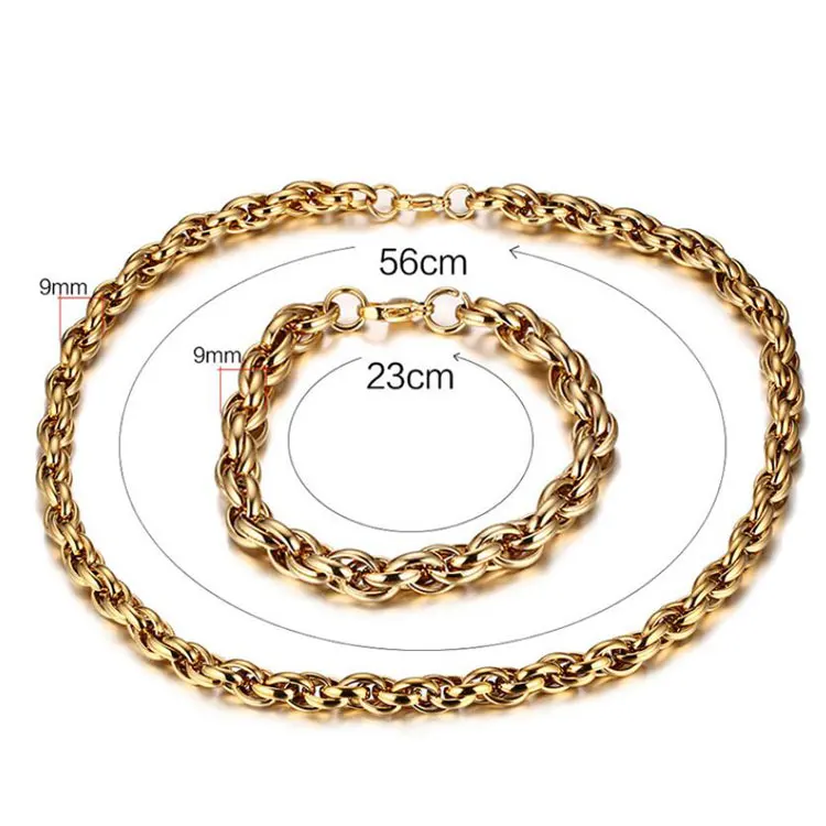 Jewelry Set Long Necklace Chain Set Gold Stainless Steel for Men International Express Wedding Jewelry Sets Dubai Bridal KFS-050