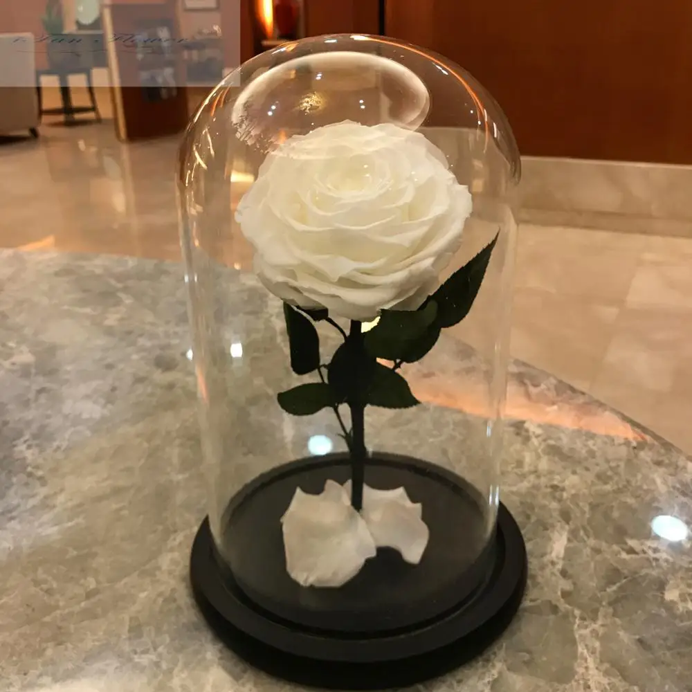 The most popular first grade never fading the real preserved roses in glass white