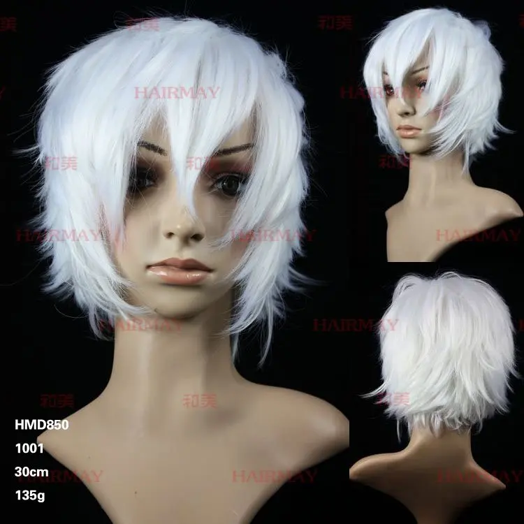 Anime cast ,white hair long bang cosplay party wigs for men