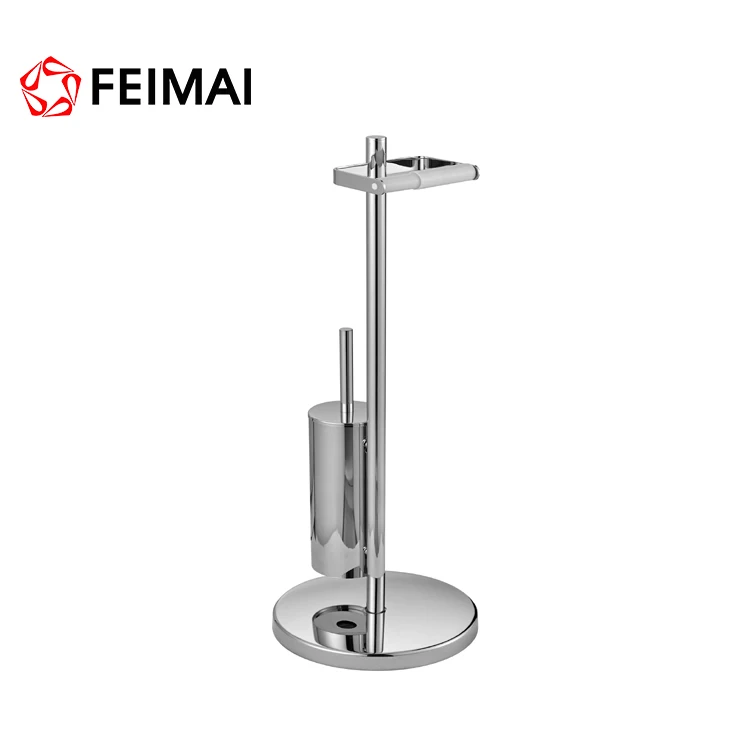 Made in China Chrome Free Standing Toilet Paper Roll Holder For Bathroom with Toilet Brush Holder