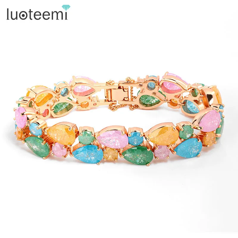 LUOTEEMI водой ледяная вырезка кубический цирконий бриллиант 18K позолоченный популярный браслет Мона Лиза для женщин модные ювелирные изделия 2015