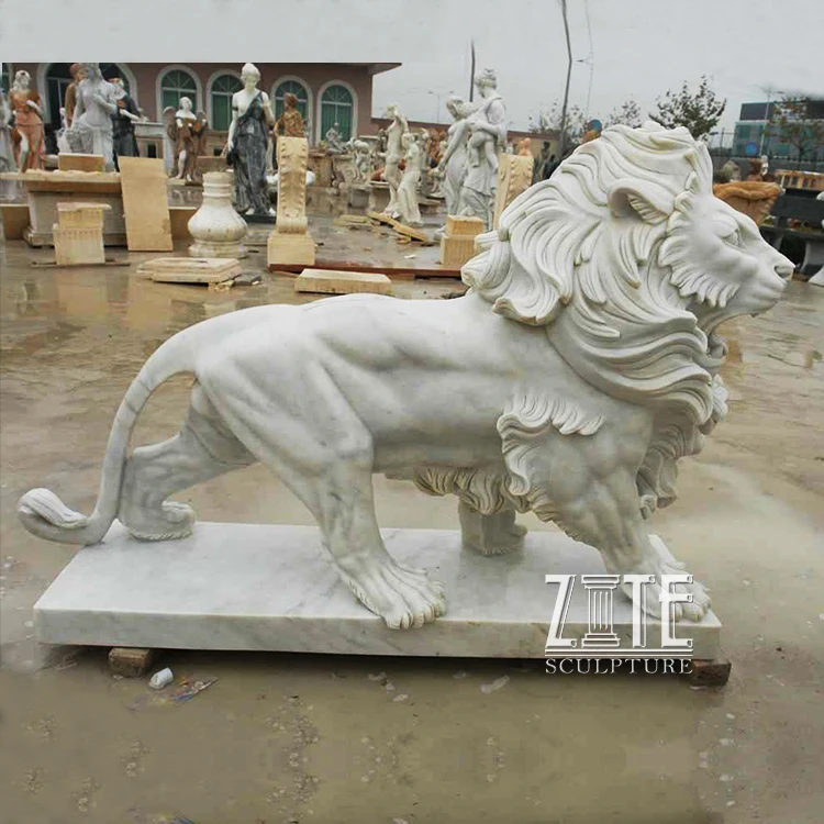 Carved garden marble animal sculpture big large stone lion statue