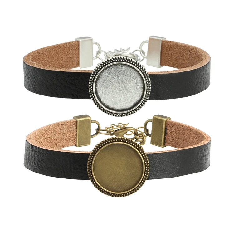 10mm wholesale flat genuine leather bangle tray cabochon bracelet blanks for DIY jewelry accessories making