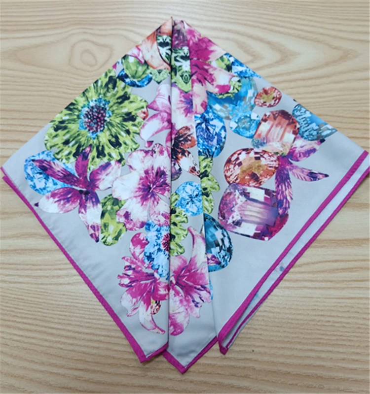 New Arrival Custom Made Printed Polyester Scarf Flower Design Square Style for Adult Muslims for Spring