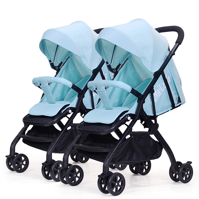 Deluxe Boy & Girl Twins Baby Stroller and Easy Folding Baby Pram