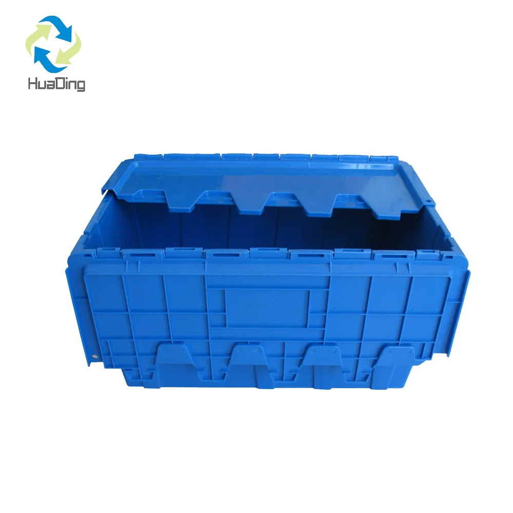 HUADING 600*400*315 Stackable Plastic Moving Crate Recyclable HDPE PP Material Embossed Print Turnover Box Food Storage Packing