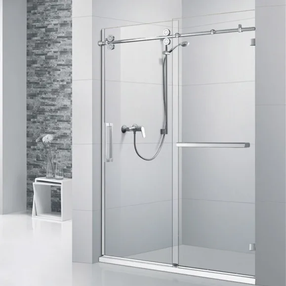 Раздвижная стеклянная дверь для душа с двойным шкивом, ширина 60 дюймов, без рамки, D31A