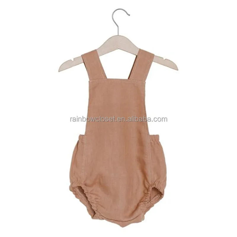 Wholesale Baby Clothes Multiple Colors Option Toddle Kids Woven Linen Beach Romper