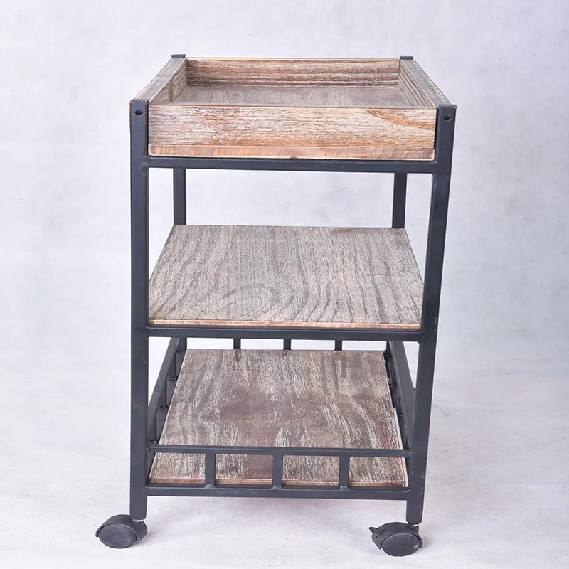 3 Tiered Wooden Metal Drink Serving Bar Cart With Wheel