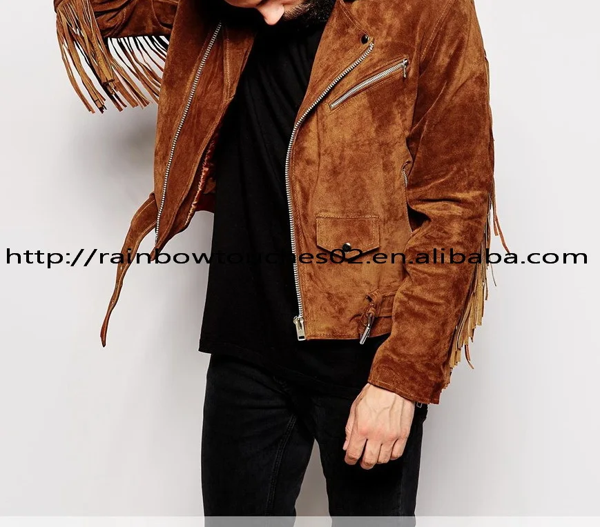 OEM custom mens high quality Vintage Suede Biker Fringing Jacket