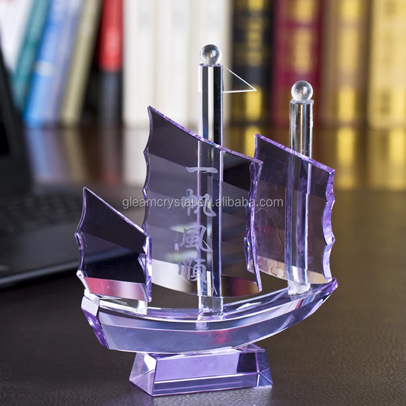 Golden Handicraft Smooth Sailing Crystal Glass Sailing Boat