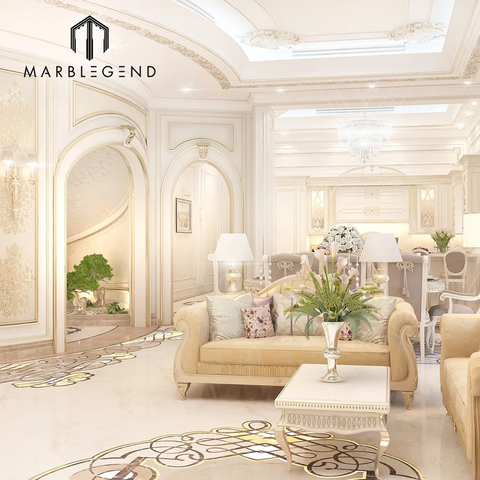 Дружественные цены профессиональный Делюкс вилла интерьер waterjet полы мраморной инкрустации плитки конструкций