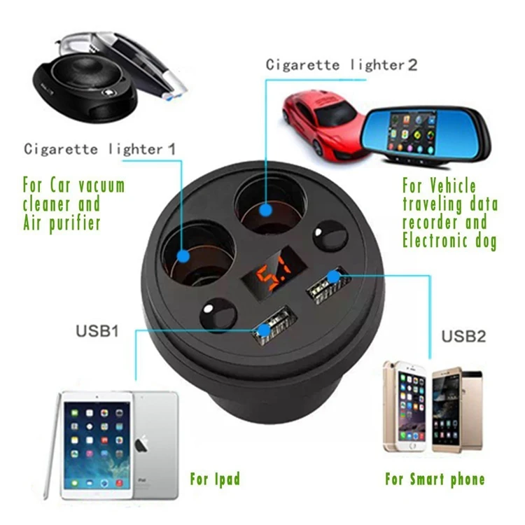 Интеллектуальный многофункциональный Dual USB 3.1A 2 Прикуривателя автомобильное зарядное устройство usb