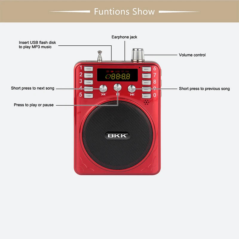 Wireless Mini Amplification Portable Voice Amplifier with TF Card (K207BT)