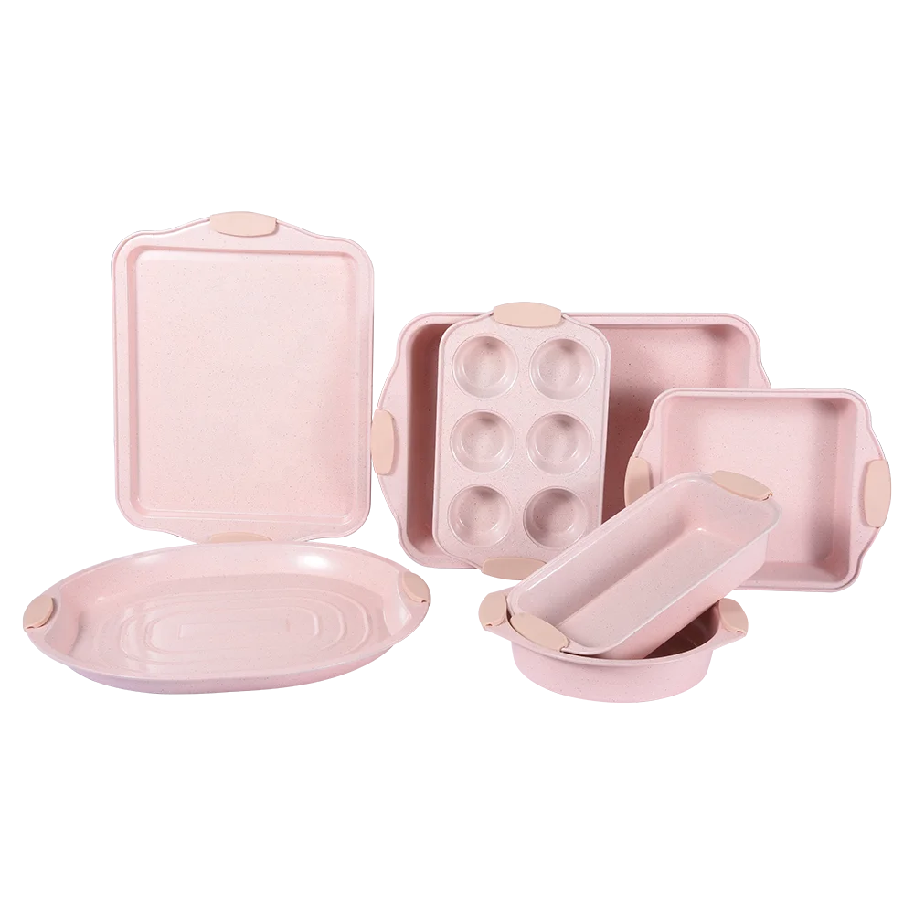 
K-532-CMC pink stone coating set bakeware carbon steel with non-stick 