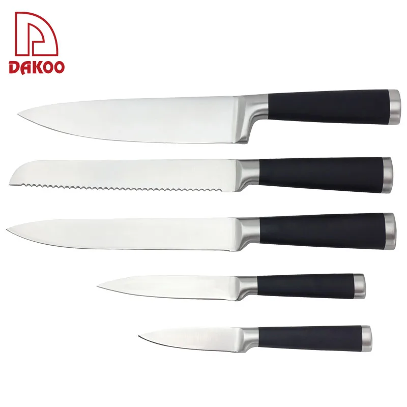 Yangjiang Knives 5PCS Kitchen Knife Set with Hollow and TPR Coated Handle