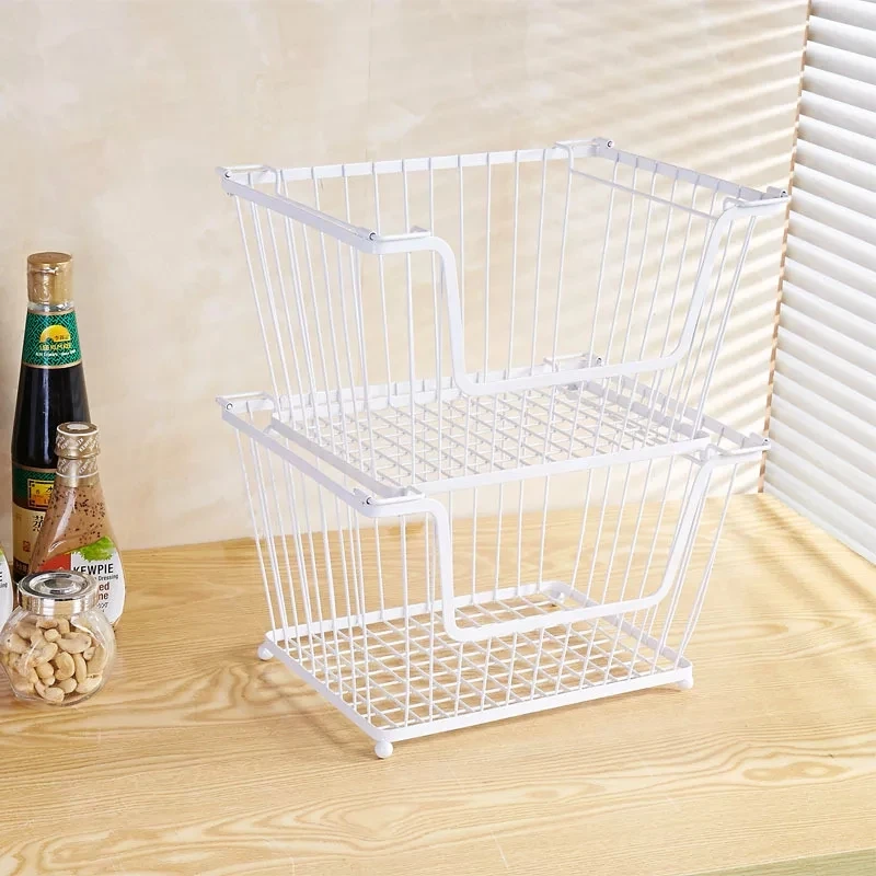 Modern Stackable Metal Storage Organizer Bin Basket with Handles, Open Front for Kitchen Cabinets, Pantry, Closets, Bedrooms etc