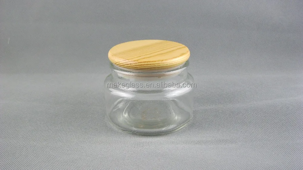 sealable glass candy jar with wooden lids,round food grade glass jars wooden lids