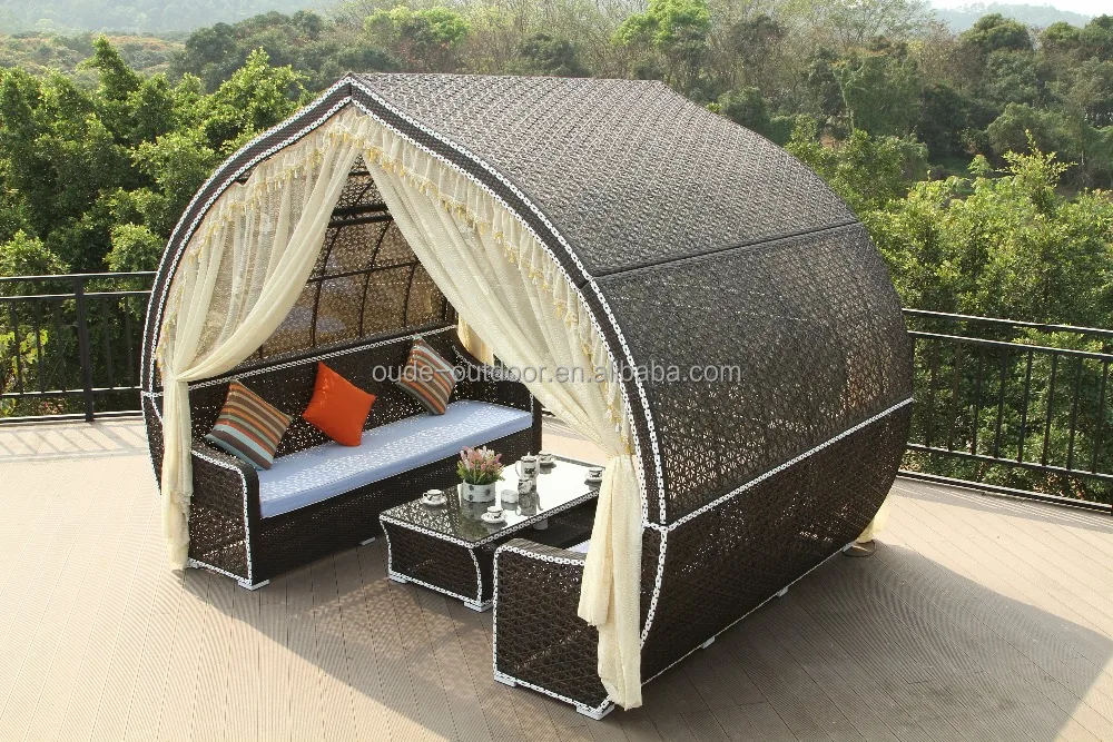 Rattan peach shaped gazebo tent outdoor furniture