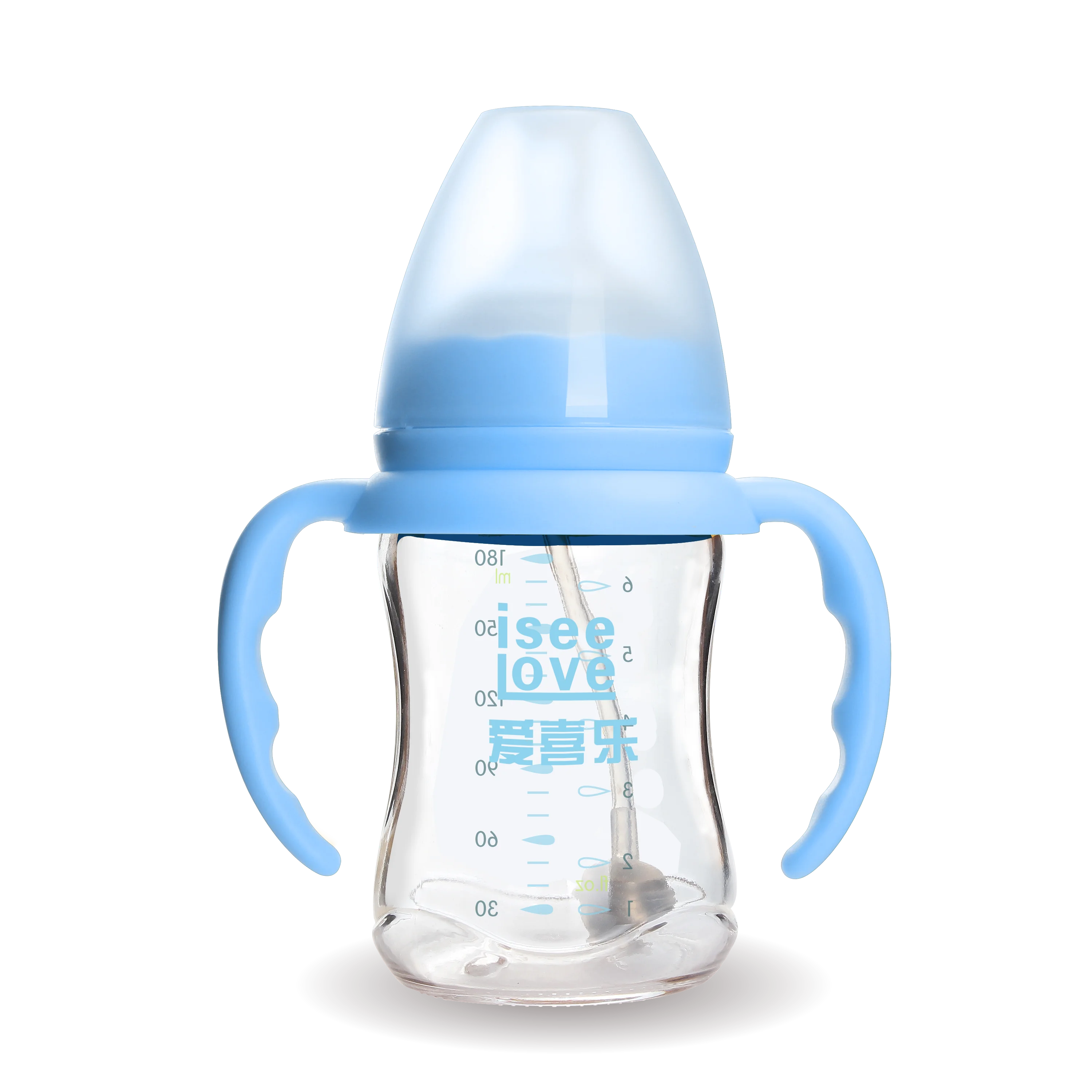 4oz bpa free custom high borosilicate glass baby milk bottle with handle