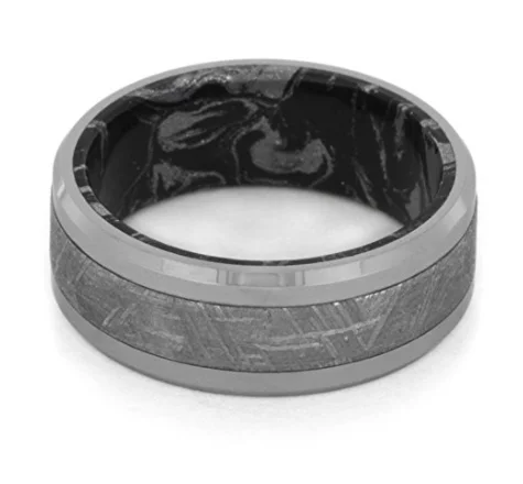 Ювелирные изделия Gentdes, черно-белая инкрустация Mokume и титановое кольцо с метеоритом Gibeon