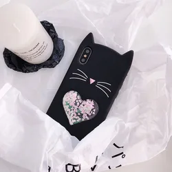 Love Heart Glitter Stars Luck Cat Case for Huawei P20 Pro P20 Lite P10 Plus P9 Lite 2017 P8 Lite P Smart Dynamic Liquid Cover
