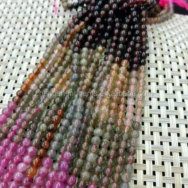 4mm natural round smooth multi-color tourmaline beads