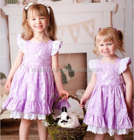 latest Easter day girl outfits bunny printing frock dress and ruffle pants best selling baby clothing set