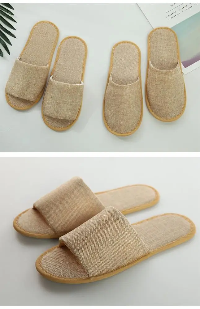 Wholesale hotel hotel one - time home stay accommodation thick ramie cotton cloth non - slip slippers
