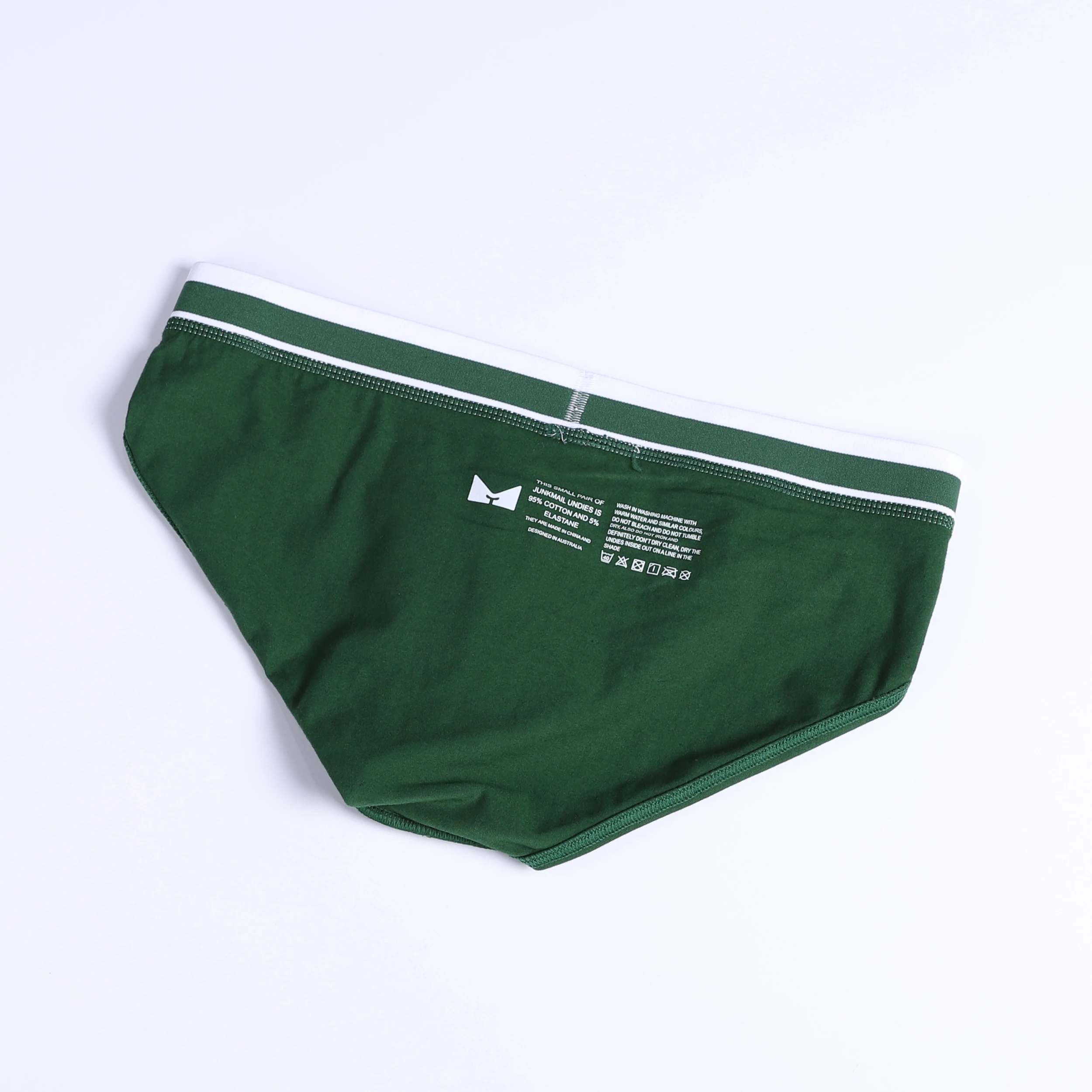 Custom white elastic waistband mens briefs best underwear with green