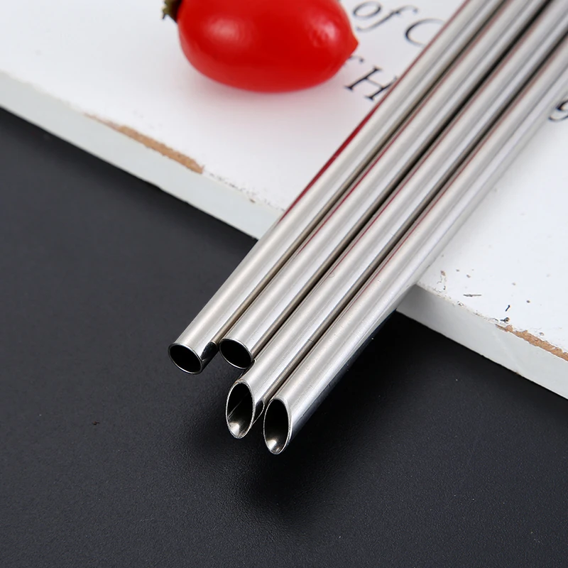 Bar Accessories Stainless Steel Straw Bevel Drinking Straw with Linen Pouch and Cleaning Brush
